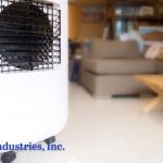 A portable evaporative cooler in a commercial home
